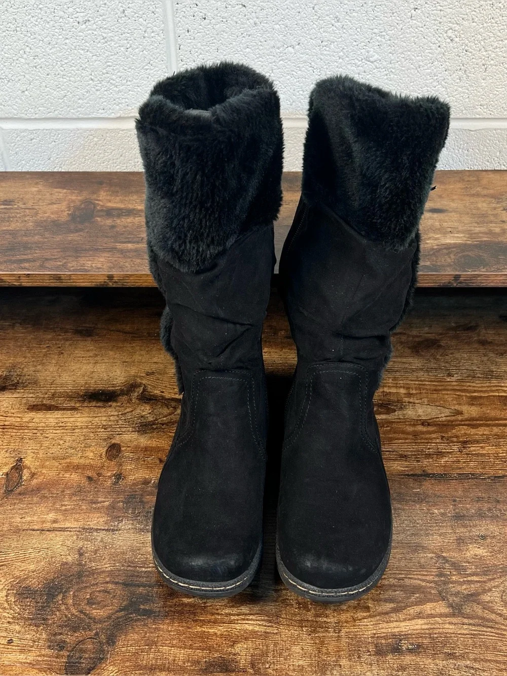 Faux Leather Boots Faux Fur Black Tall Zip Winter Casual Wear Ever Barbara 8